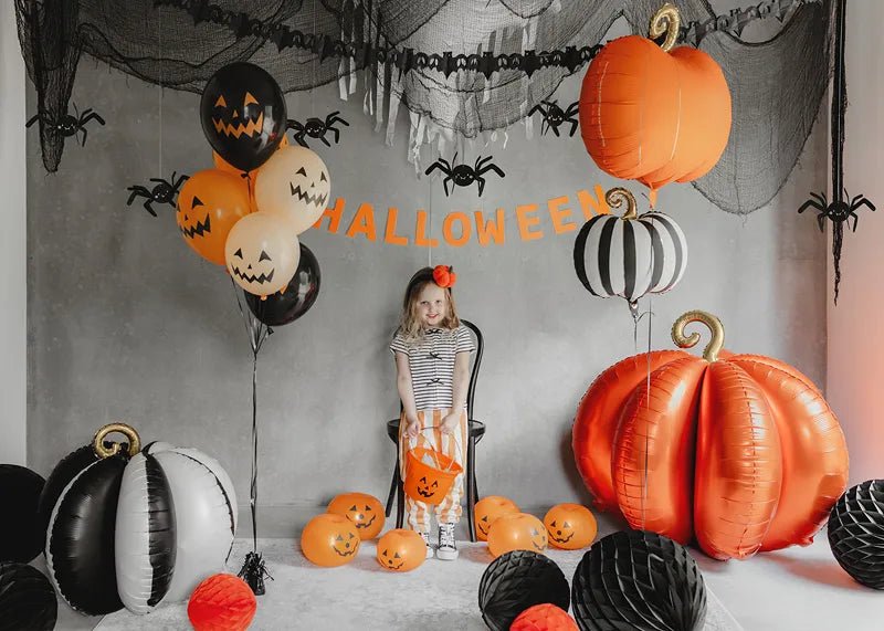 Halloween Ballonnen Zwart Oranje Pompoenen 30cm 6st van Partydeco koop je bij Partywinkel