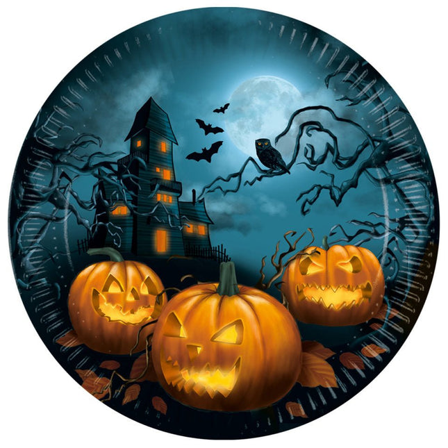 Halloween Borden Pompoen 23cm 8st van Procos koop je bij Partywinkel