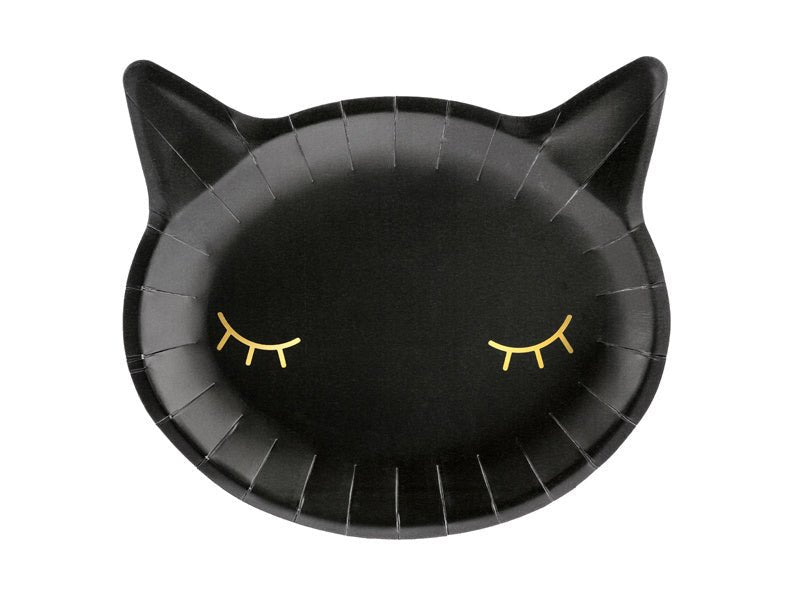 Halloween Borden Zwarte Kat 22cm 6st van Partydeco koop je bij Partywinkel