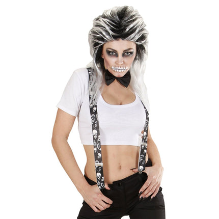Halloween Bretels Zwart Wit Schedels van Widmann koop je bij Partywinkel