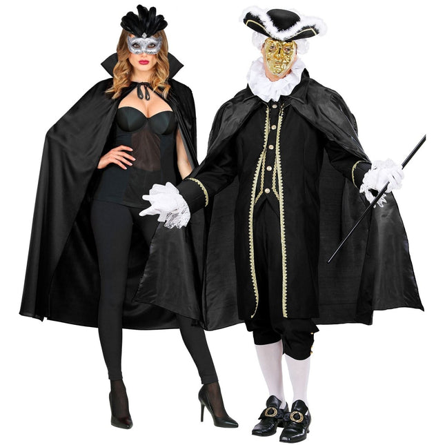 Halloween Cape Zwart Met Kraag 1,3m van Widmann koop je bij Partywinkel