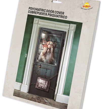 Halloween Deurposter Psychiatrisch 120cm x 79cm van Fiestas Guirca koop je bij Partywinkel
