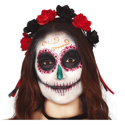 Halloween Haarband Bloemen Rood Zwart van Fiestas Guirca koop je bij Partywinkel