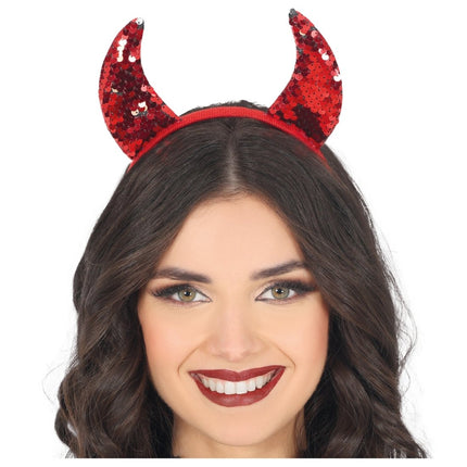 Halloween Haarband Rood Duivel Met Pailletten van Fiestas Guirca koop je bij Partywinkel