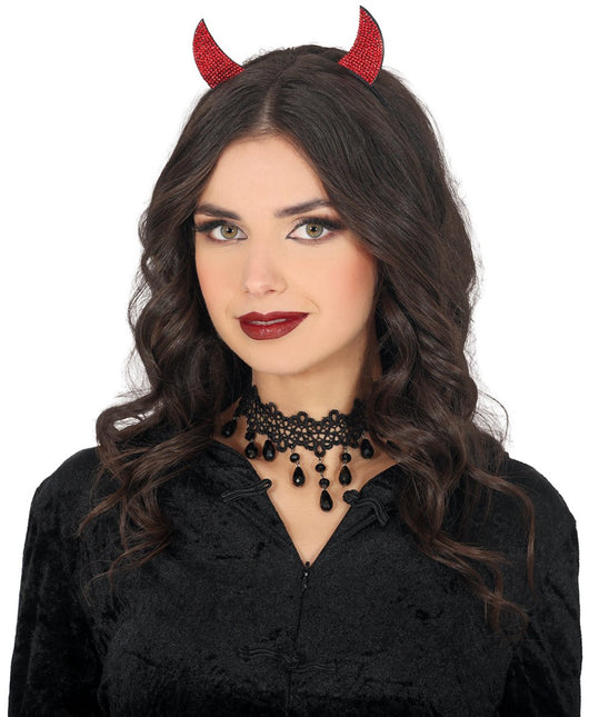 Halloween Haarband Rood Duivel Met Strass Steentjes van Fiestas Guirca koop je bij Partywinkel