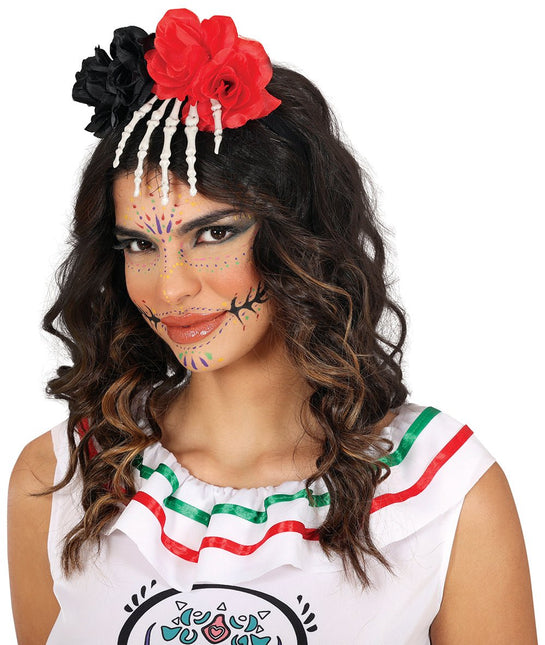 Halloween Haarband Skelet Hand Met Bloem van Fiestas Guirca koop je bij Partywinkel