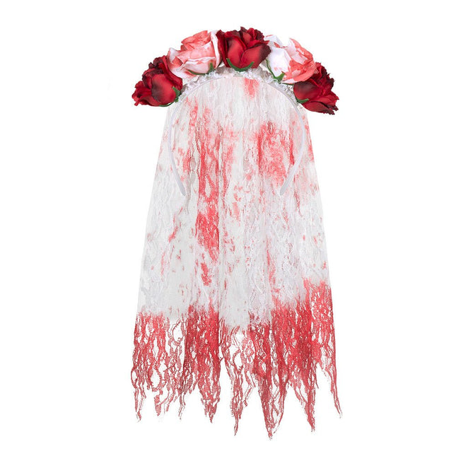 Halloween Haarband Sluier Bloed 58cm van Boland koop je bij Partywinkel