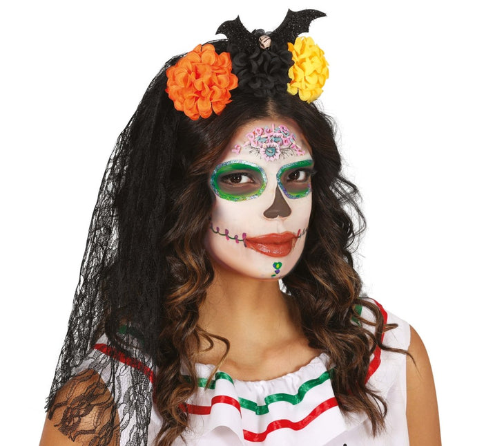 Halloween Haarband Sluier En Bloemen van Fiestas Guirca koop je bij Partywinkel