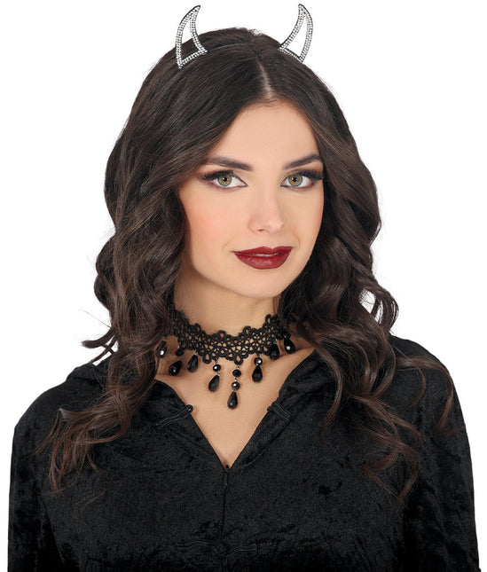 Halloween Haarband Zilver Duivel Met Strass Steentjes van Fiestas Guirca koop je bij Partywinkel