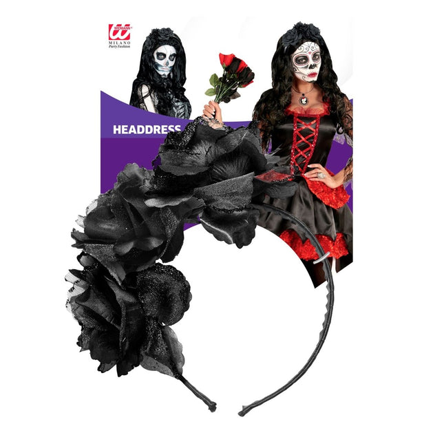 Halloween Haarband Zwart Rozen van Widmann koop je bij Partywinkel