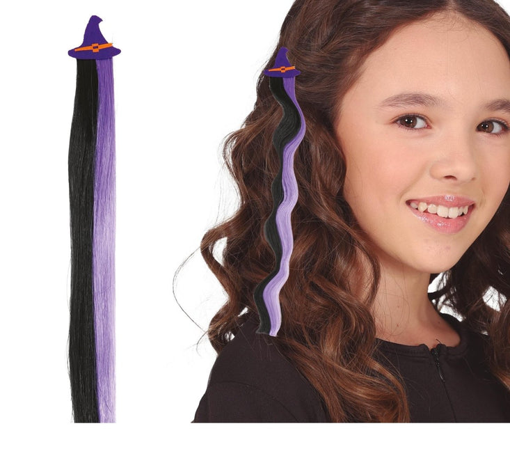 Halloween Hair Extension Zwart Paars 40cm van Fiestas Guirca koop je bij Partywinkel