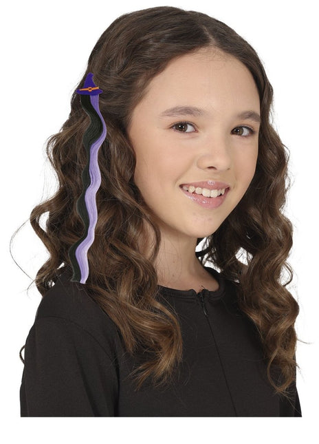 Halloween Hair Extension Zwart Paars 40cm van Fiestas Guirca koop je bij Partywinkel