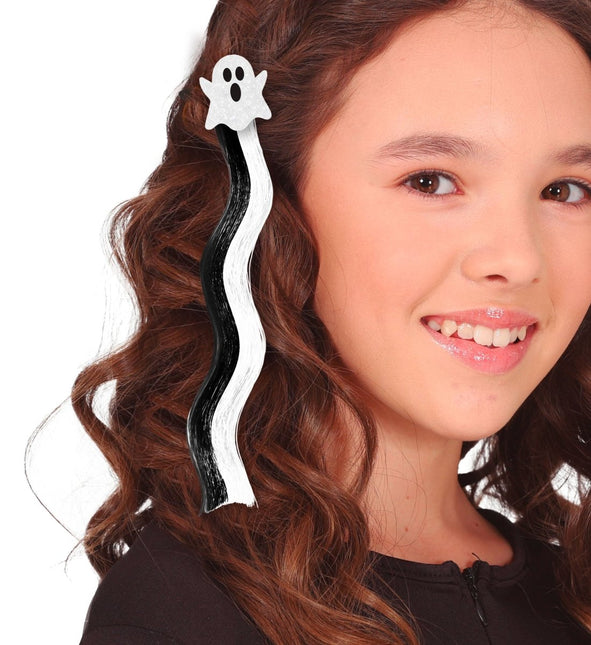 Halloween Hair Extension Zwart Wit Spook 40cm van Fiestas Guirca koop je bij Partywinkel