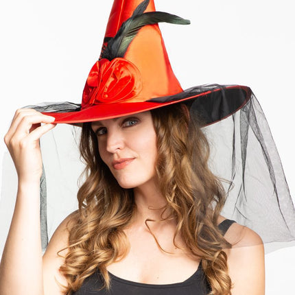 Halloween Heksenhoed Oranje Hoog van Partychimp koop je bij Partywinkel