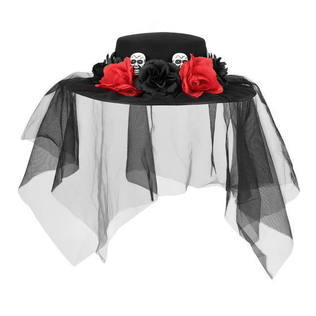 Halloween Hoed Zwart Rood Bloemen van Boland koop je bij Partywinkel