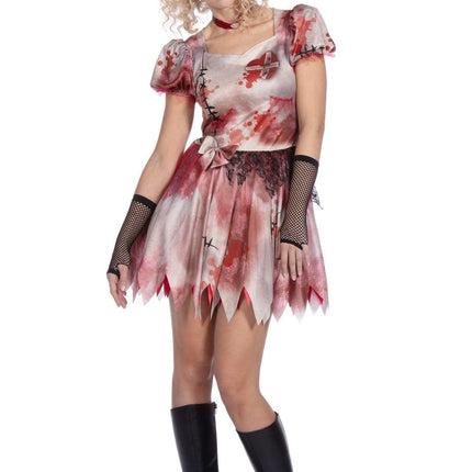 Halloween Jurk Dames Kort Met Bloed 2 delig van Wilbers & Wilbers koop je bij Partywinkel