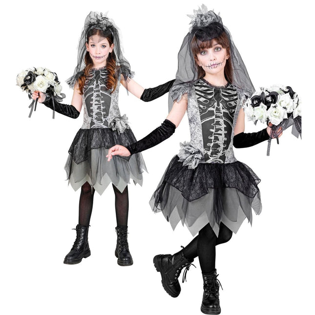 Halloween Jurk Meisje Skelet Bruidje van Widmann koop je bij Partywinkel