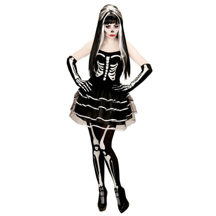 Halloween Jurk Wit Zwart Dames Skelet van Widmann koop je bij Partywinkel