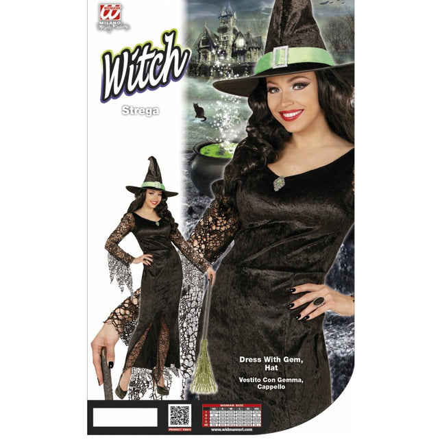 Halloween Jurk Zwart Dames Heks Kant van Widmann koop je bij Partywinkel