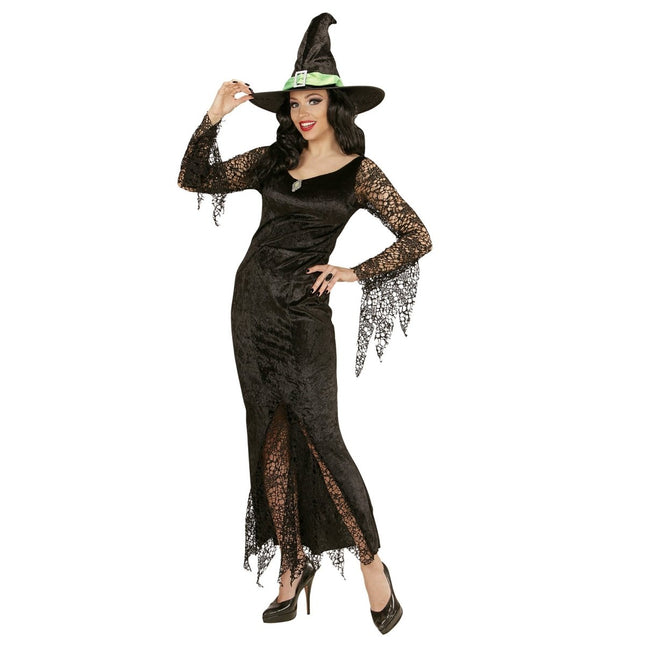 Halloween Jurk Zwart Dames Heks Kant van Widmann koop je bij Partywinkel