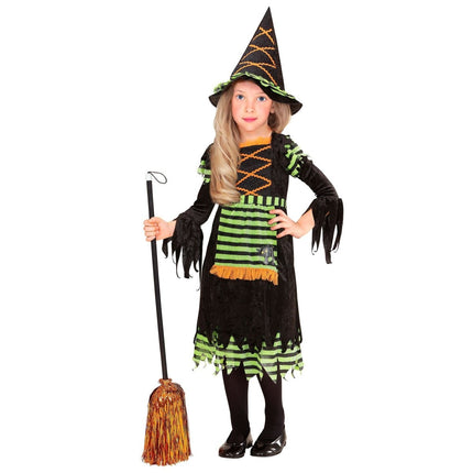 Halloween Jurk Zwart Groen Meisje Heks van Widmann koop je bij Partywinkel