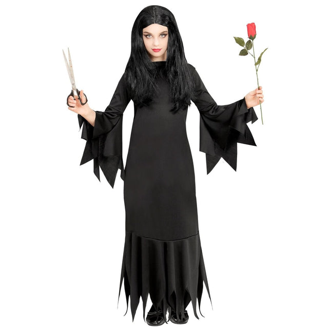 Halloween Jurk Zwart Meisje Mortisia van Widmann koop je bij Partywinkel
