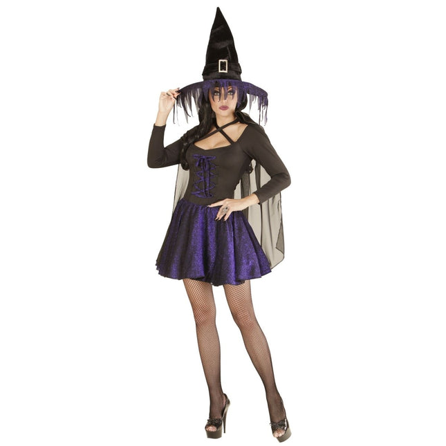 Halloween Jurk Zwart Paars Heks van Widmann koop je bij Partywinkel