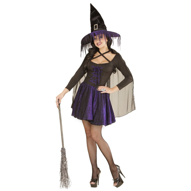 Halloween Jurk Zwart Paars Heks van Widmann koop je bij Partywinkel