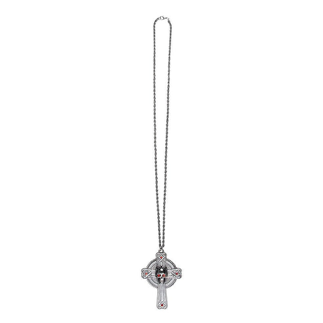 Halloween Ketting Kruis Rode Stenen 28cm van Boland koop je bij Partywinkel
