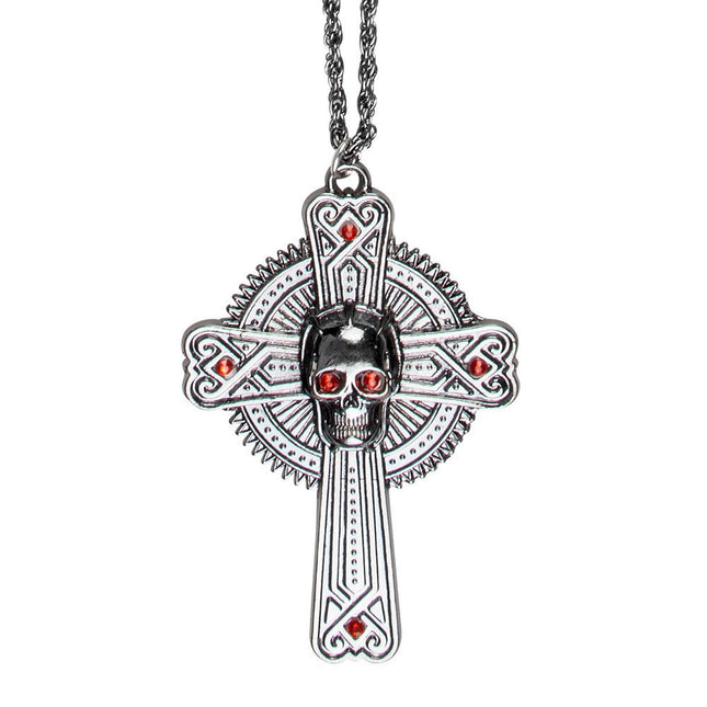 Halloween Ketting Kruis Rode Stenen 28cm van Boland koop je bij Partywinkel