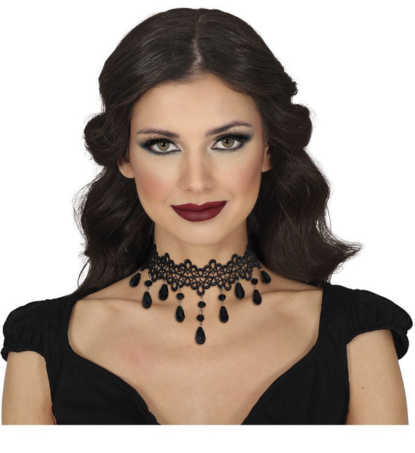 Halloween Ketting Zwart Choker Stenen van Fiestas Guirca koop je bij Partywinkel