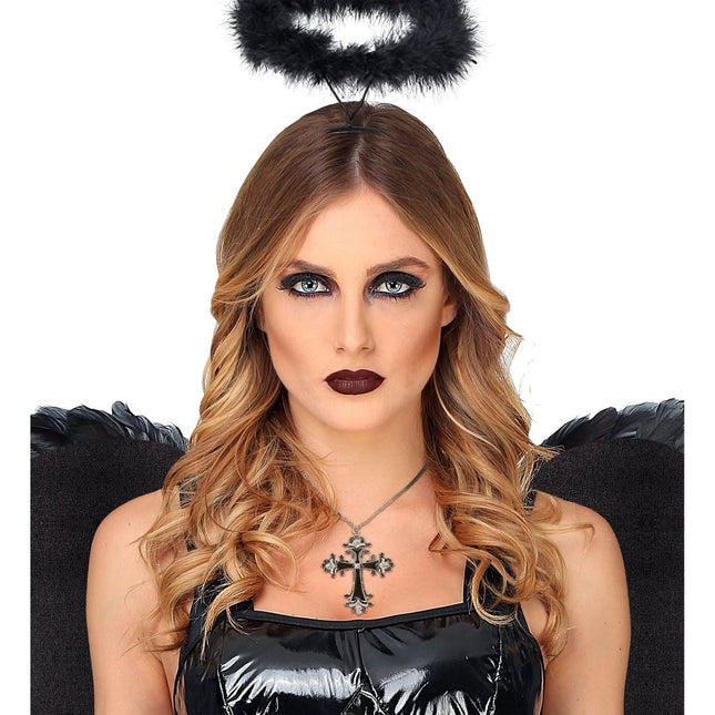 Halloween Ketting Zwart Zilver Kruis van Widmann koop je bij Partywinkel