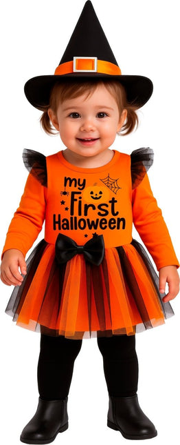 Halloween Kostuum Zwart Oranje Baby Heks van Fiestas Guirca koop je bij Partywinkel
