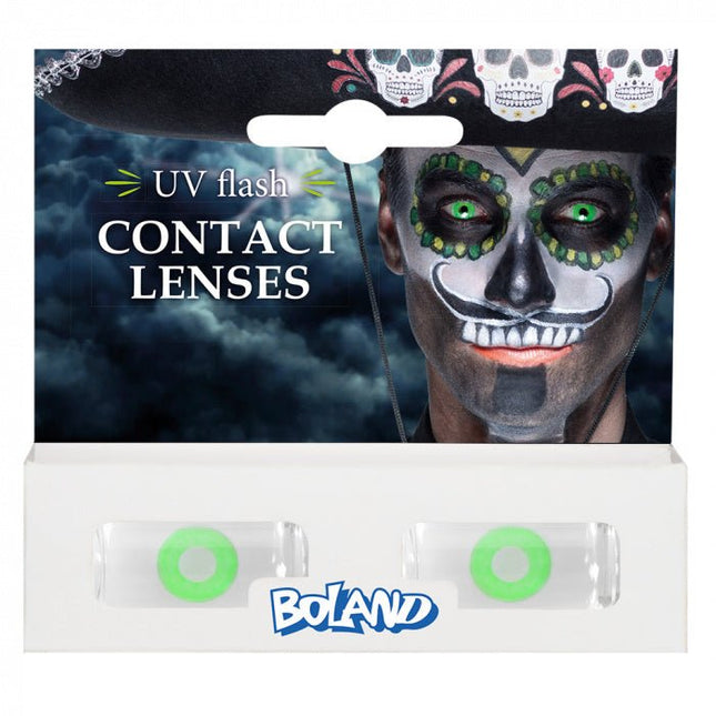 Halloween Maandlenzen Uv Flash Groen van Boland koop je bij Partywinkel
