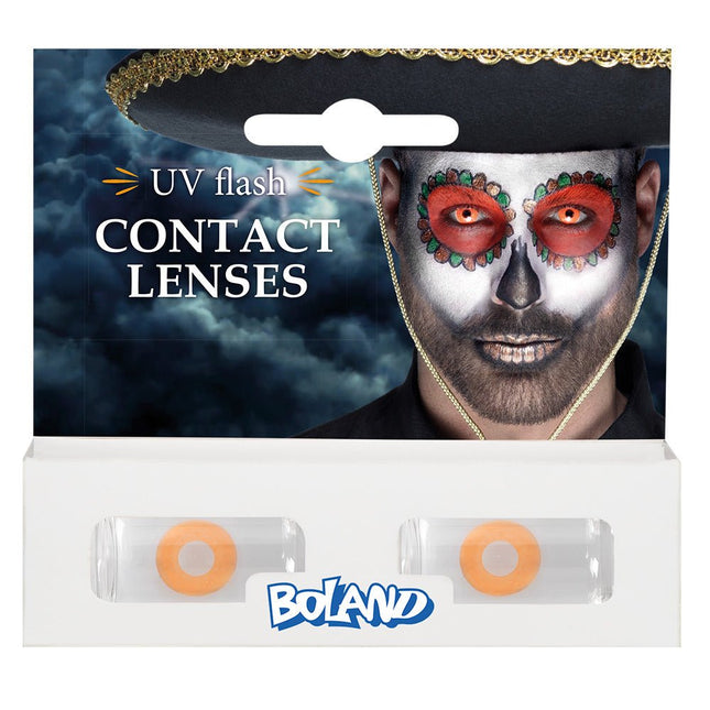 Halloween Maandlenzen Uv Flash Oranje van Boland koop je bij Partywinkel