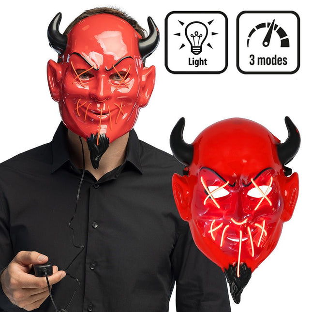 Halloween Masker Rood Zwart Duivel van Boland koop je bij Partywinkel