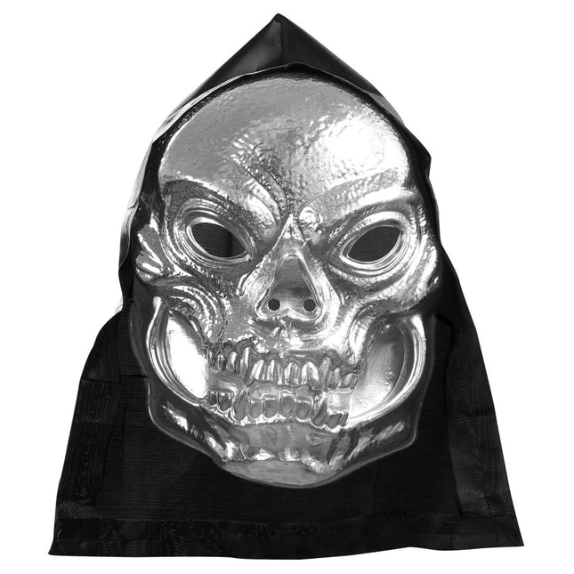 Halloween Masker Zilver Schedel Met Kap van Widmann koop je bij Partywinkel