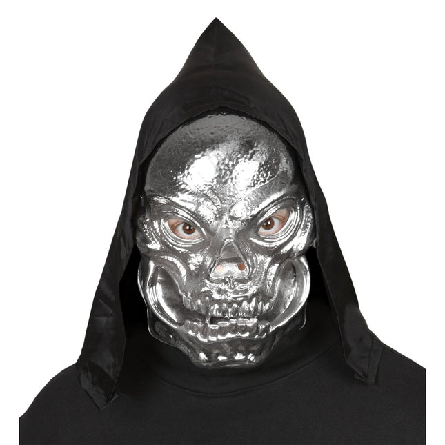 Halloween Masker Zilver Schedel Met Kap van Widmann koop je bij Partywinkel