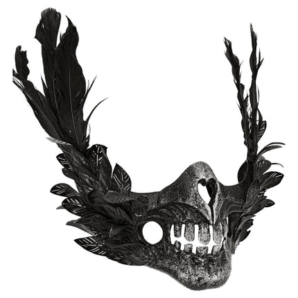 Halloween Masker Zwart Schedel Met Veren van Widmann koop je bij Partywinkel