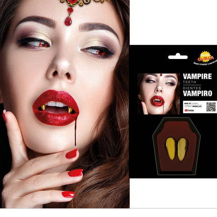 Halloween Nep Tanden Goud Hoektand 2st van Fiestas Guirca koop je bij Partywinkel