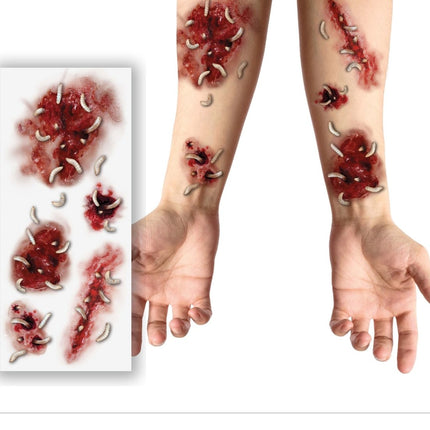 Halloween Nep Tattoos Wonden Met Wormen 30cm van Fiestas Guirca koop je bij Partywinkel