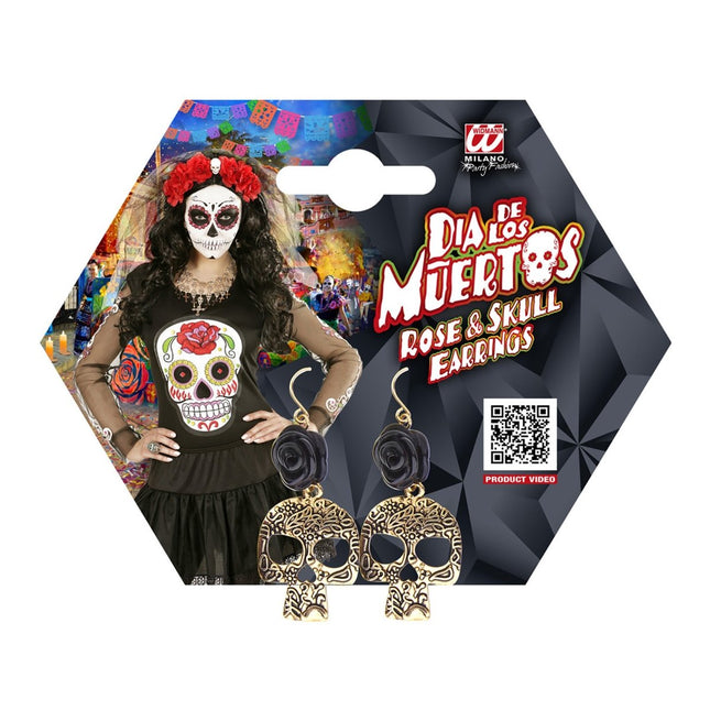 Halloween Oorbellen Goud Zwart Schedel van Widmann koop je bij Partywinkel