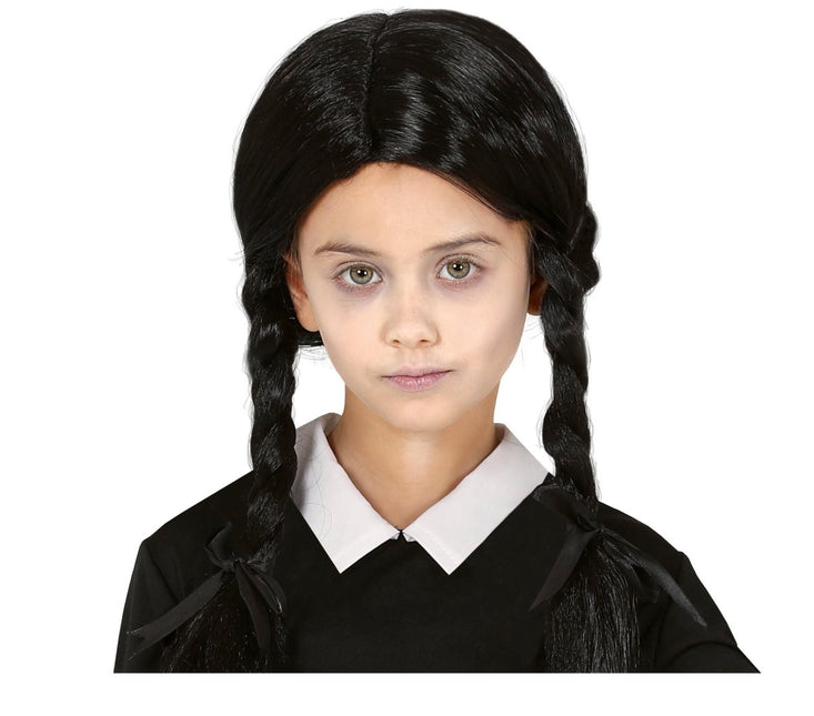 Halloween Pruik 2 Vlechtjes Zwart van Fiestas Guirca koop je bij Partywinkel