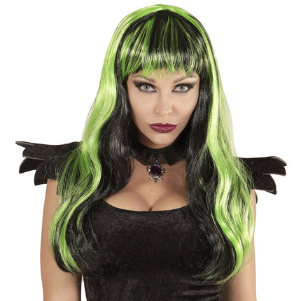 Halloween Pruik Zwart Groen van Widmann koop je bij Partywinkel