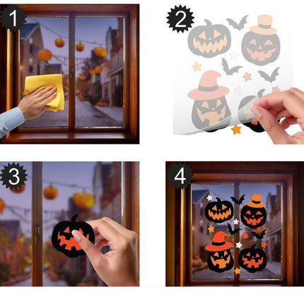 Halloween Raamsticker Pompoenen En Vleermuizen 14 delig van Fiestas Guirca koop je bij Partywinkel