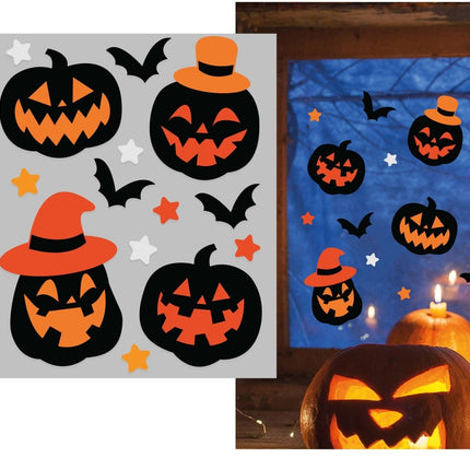 Halloween Raamsticker Pompoenen En Vleermuizen 14 delig van Fiestas Guirca koop je bij Partywinkel
