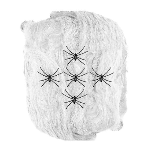 Halloween Spinnenweb Wit Met Spinnen 6 delig van Widmann koop je bij Partywinkel