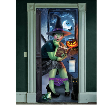 Halloween Deurposter Heks 180cm x 80cm van Fiestas Guirca koop je bij Partywinkel