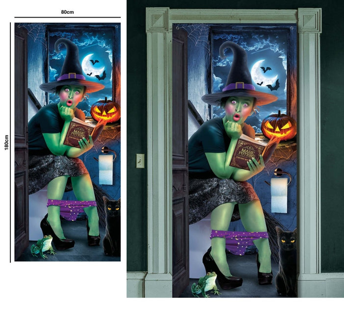 Halloween Deurposter Heks 180cm x 80cm van Fiestas Guirca koop je bij Partywinkel