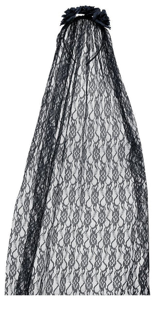 Halloween Tiara Bloemen En Sluier Zwart van Fiestas Guirca koop je bij Partywinkel